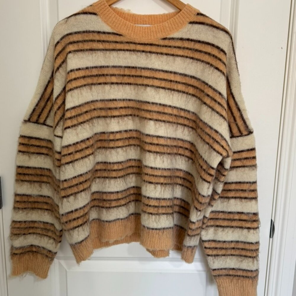 Striped Crewneck Sweater in Cream & Tan - Picture 3 of 4